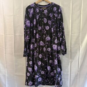 Aria Collection Womens Nightgown Purple Floral Fleece Sleep modest soft XL
